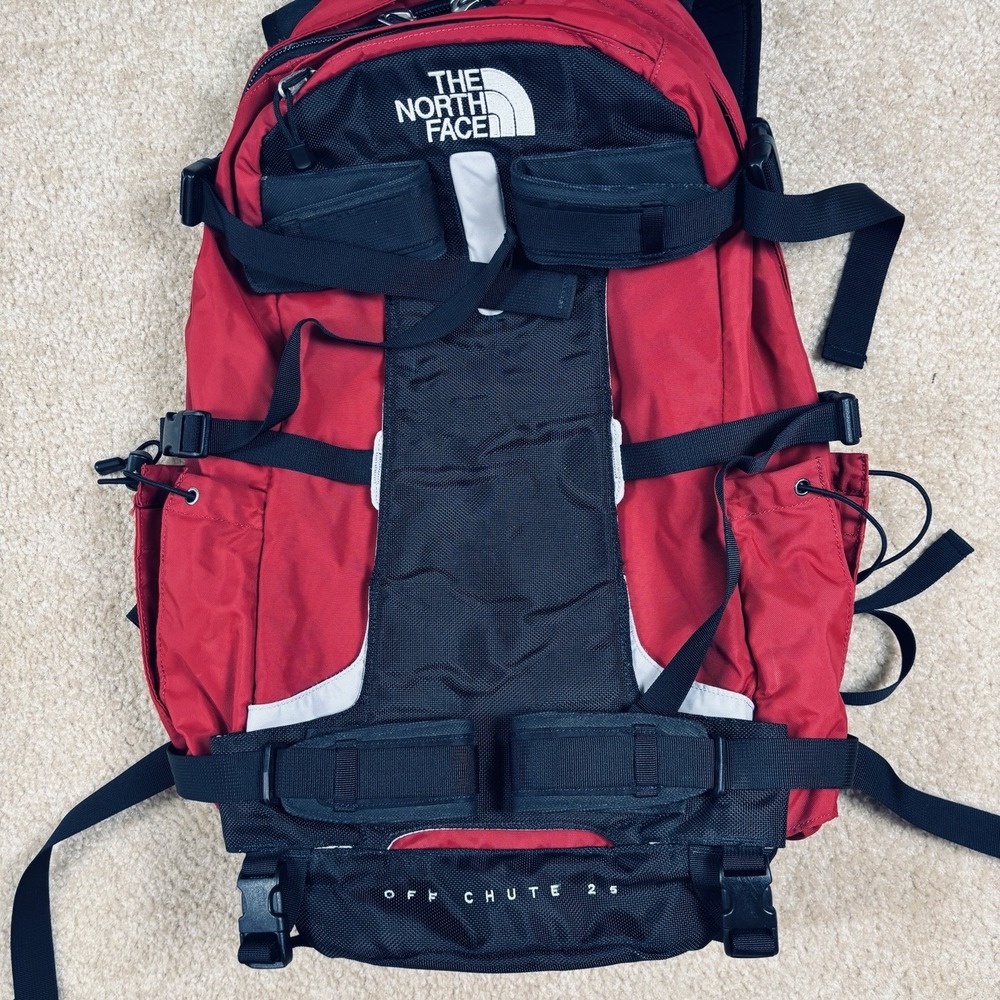 The North Face Off Chute 25 Backpack Red Black Snowboard Ski Hiking Rucksack